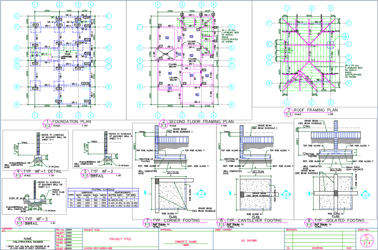 House foundation and framing CAD drawings DWG files