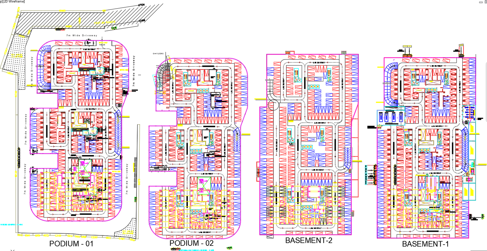 Apartment podium and basement parking CAD files DWG plans layout