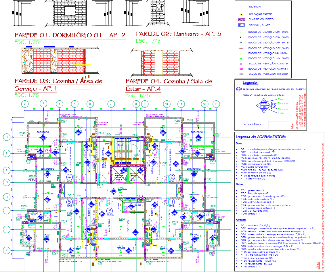 Apartment CAD files with wall sections DWG plans and layouts