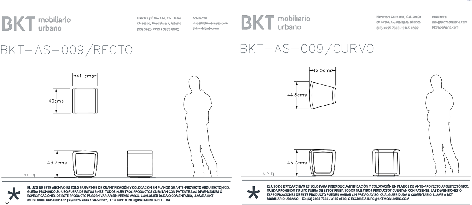 Urban furniture CAD files BKT stools recto and curvo DWG download