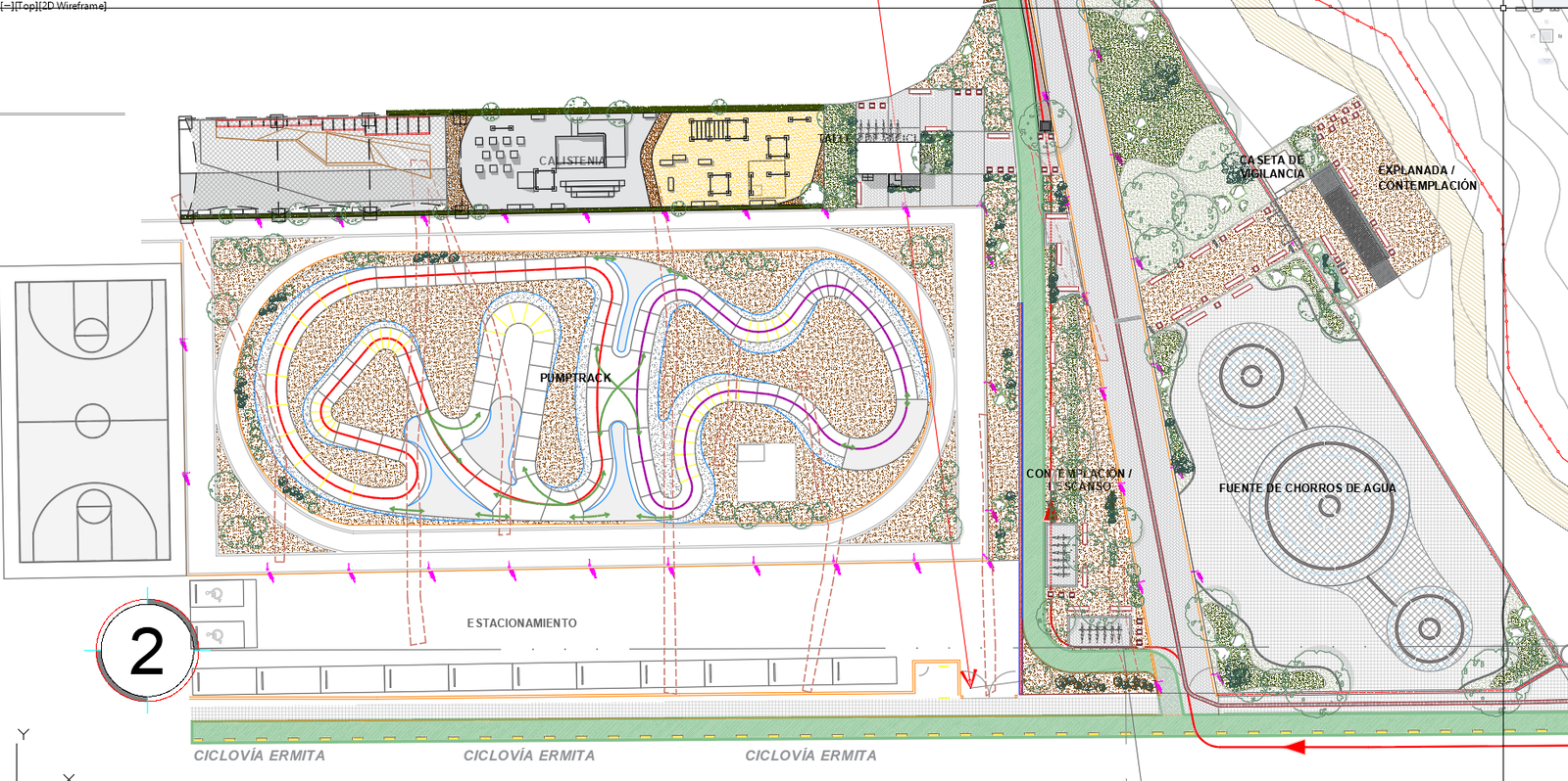 Landscape architectural site plan with pump track and park DWG