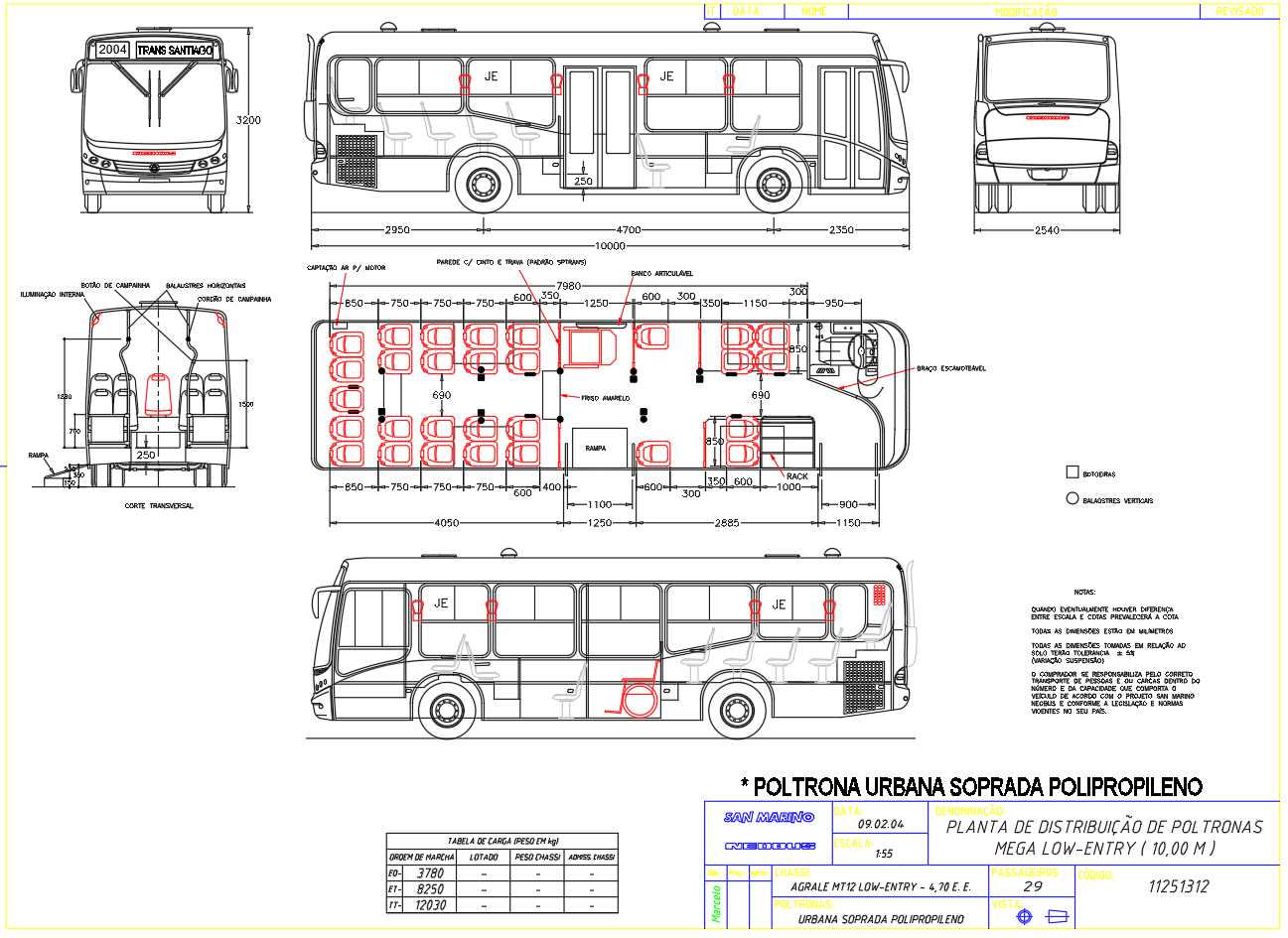 AutoCAD DWG Bus Layout Plan with Seating Arrangement Drawings