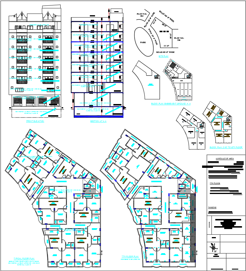 AutoCAD DWG Multi Storey Apartment Building Plan with Floor Layouts