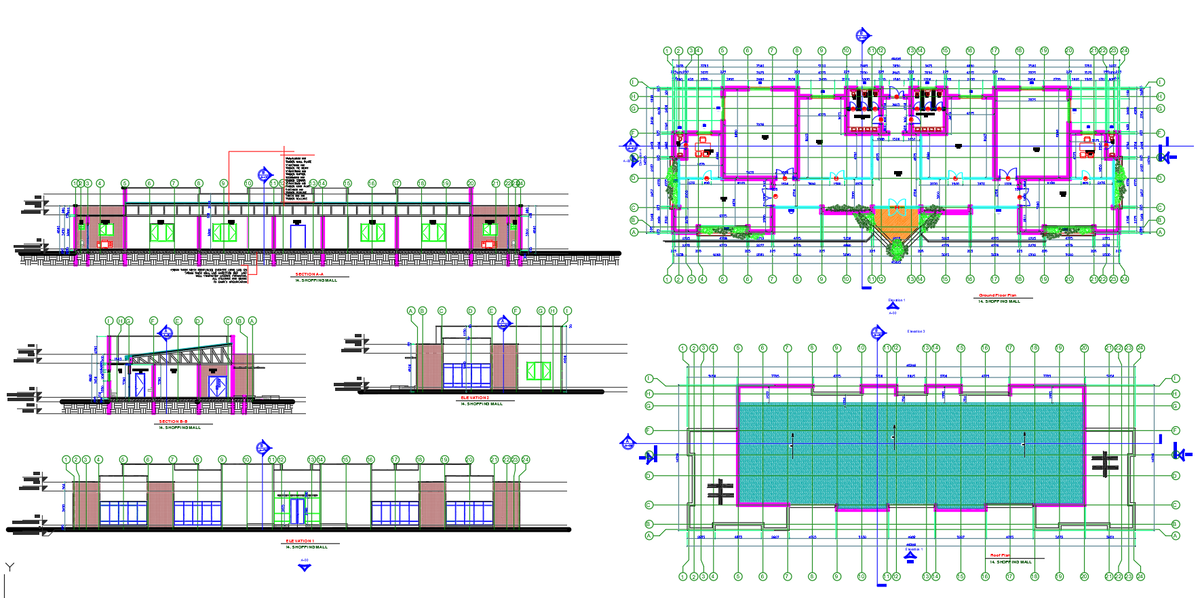 AutoCAD DWG Shopping Mall Design With Layout And Elevations