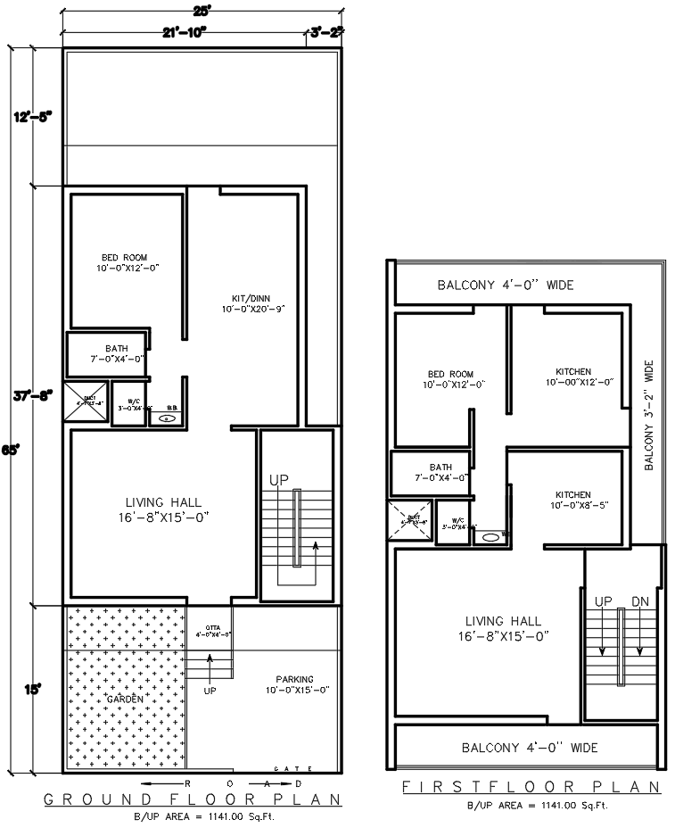 2BHK Duplex House Plan DWG File with Ground and First Floor Layouts