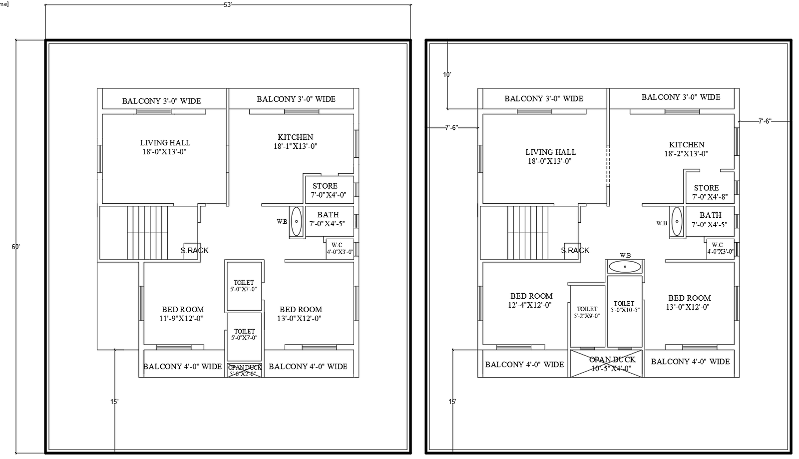 Duplex House Plan DWG File with Ground and First Floor Layout Design