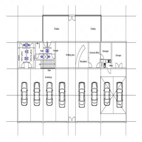 Wheel and Tire Shop DWG Layout Plan with Architectural Details