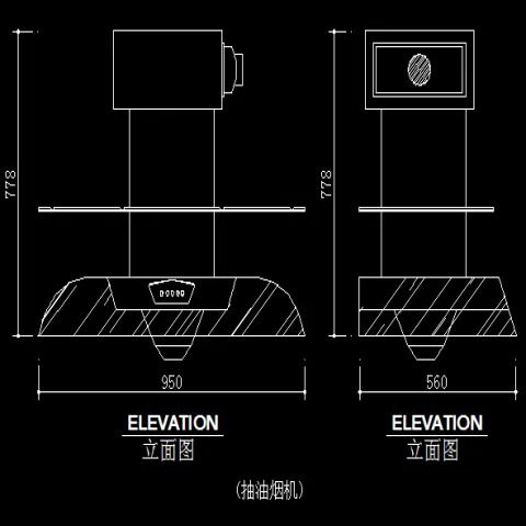 DWG Range Hood CAD Block with Side and Front Elevation Design