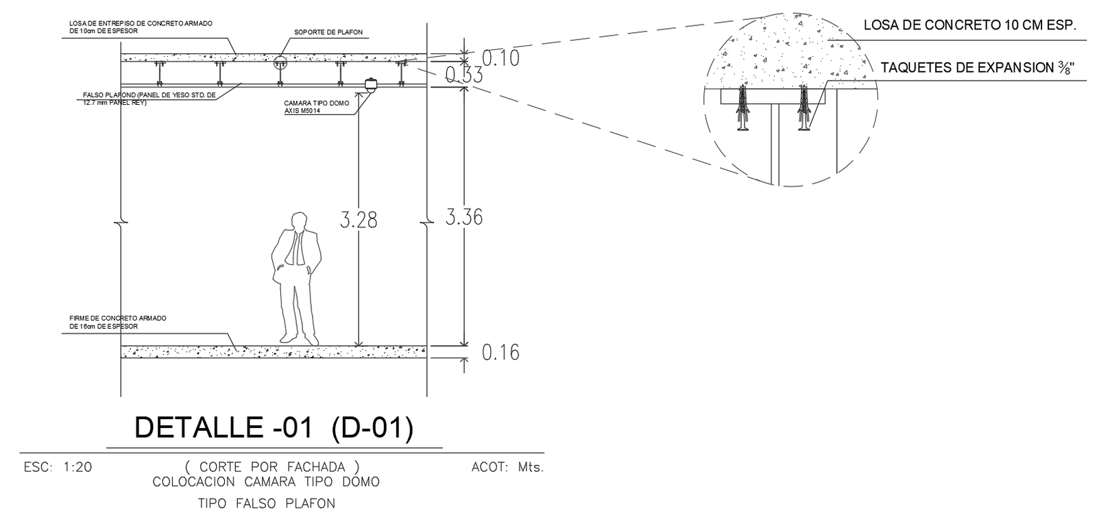 DWG CCTV Camera Installation Placement Details with Ceiling Section