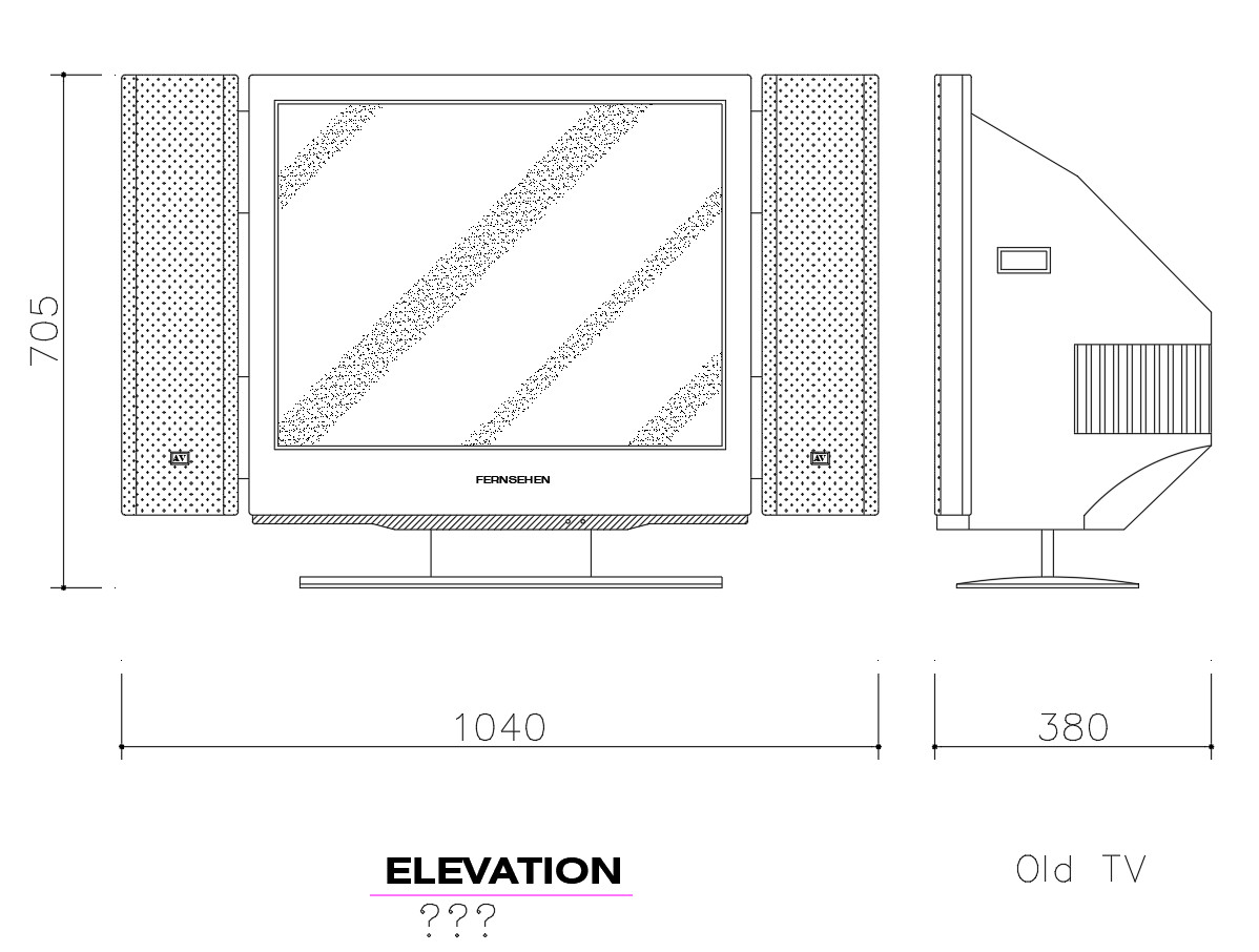 Television Front and Side View CAD Block Drawing Design DWG File