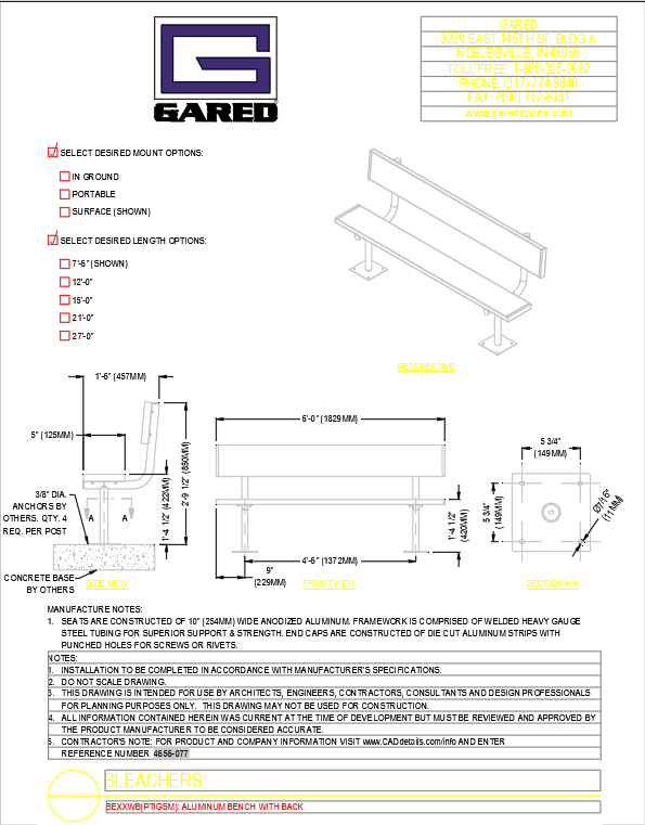 Bleachers Elevation and Section Plan in AutoCAD DWG File Download