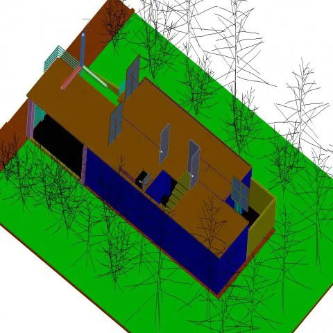 Detailed 3D House Plan DWG File with Floor Layout and Landscaping