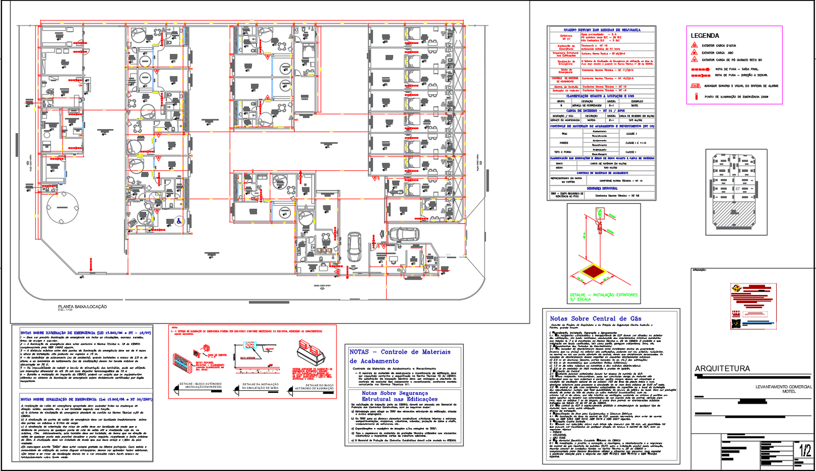 Commercial Motel Fire Safety CAD File with Layout-Protection Systems