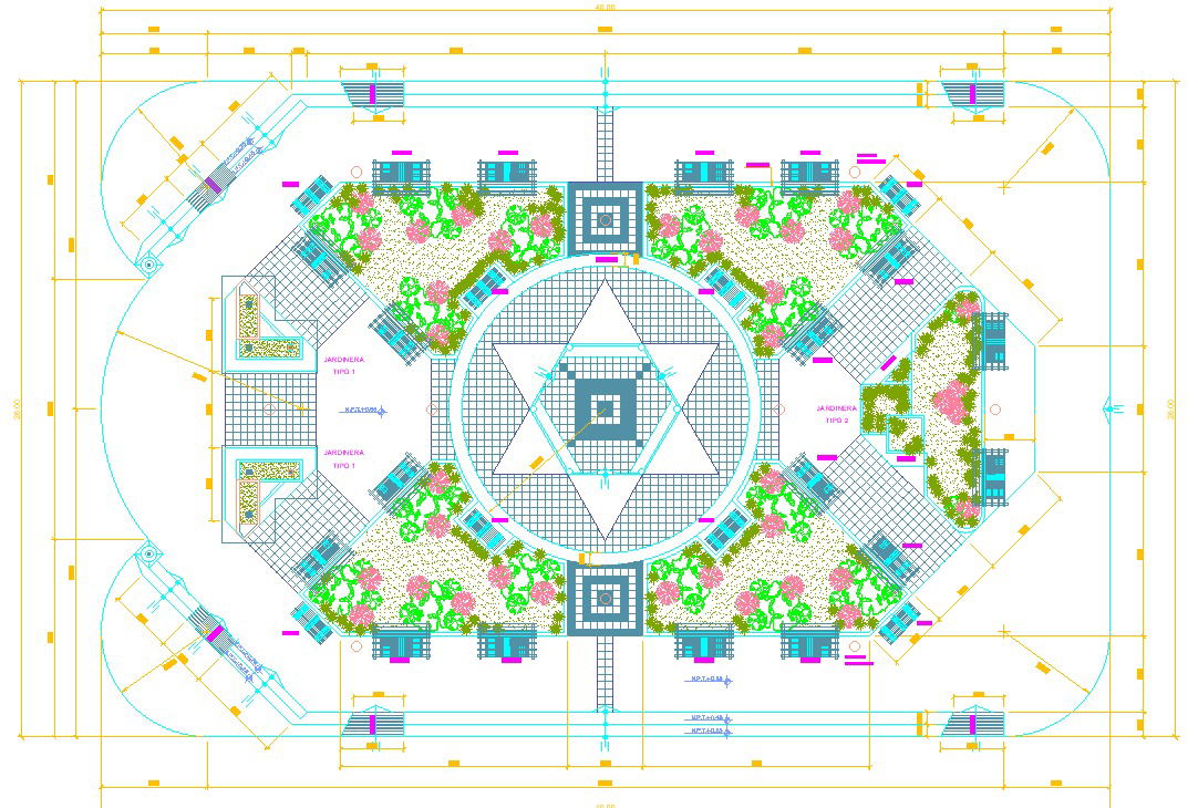 Download Theme Park Gate Elevation and Landscaping DWG File for Design