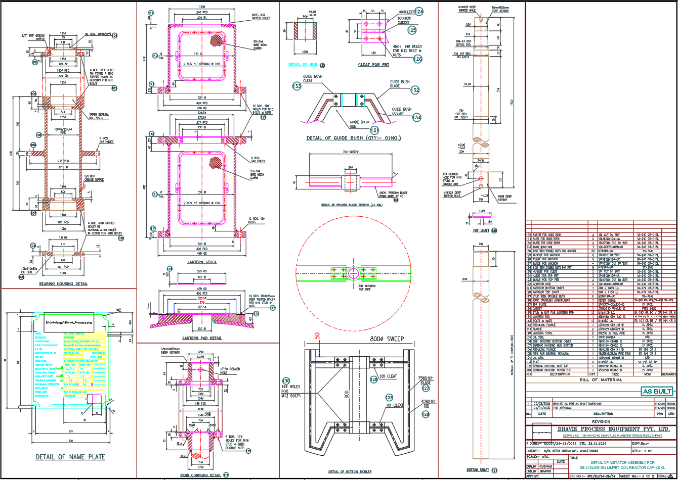 SS 316L 304 Limpet Coil Reactor Agitator Assembly CAD Drawing