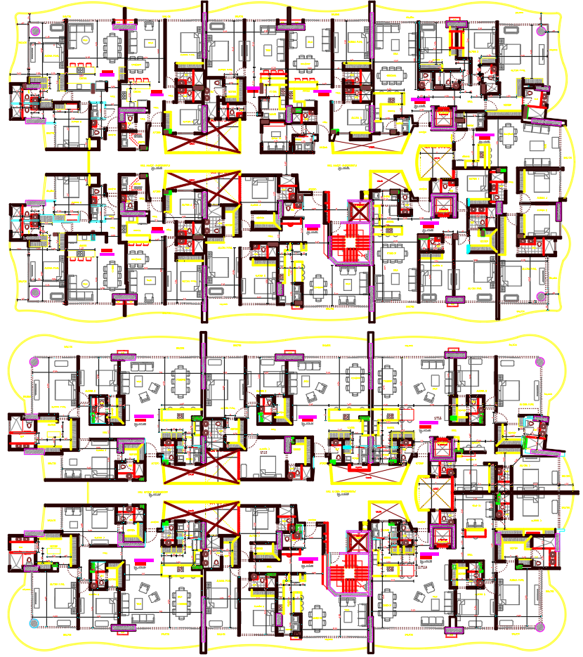 Apartment Floor Plan CAD Drawing with 2BHK and 3BHK Layout Design
