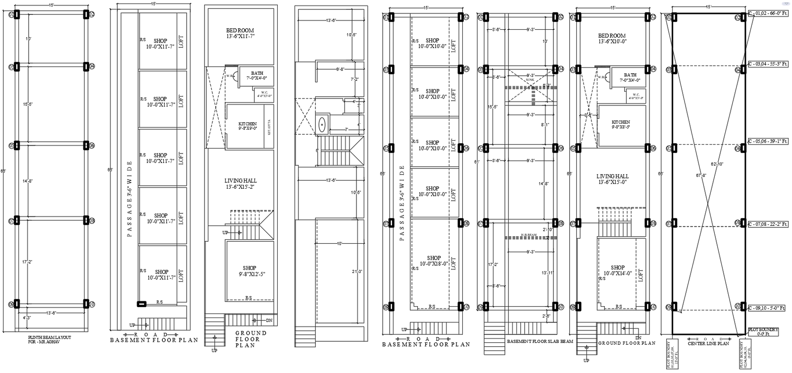 Mixed Use Building CAD Plan with Basement Shops and House Design