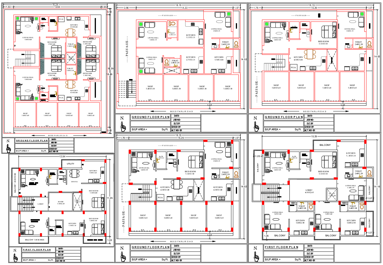 Mixed Use Duplex and Apartment CAD Plan with Shop and House Layout