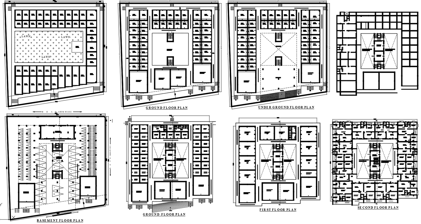 Residential Apartment with Shops and Office Layout in AutoCAD