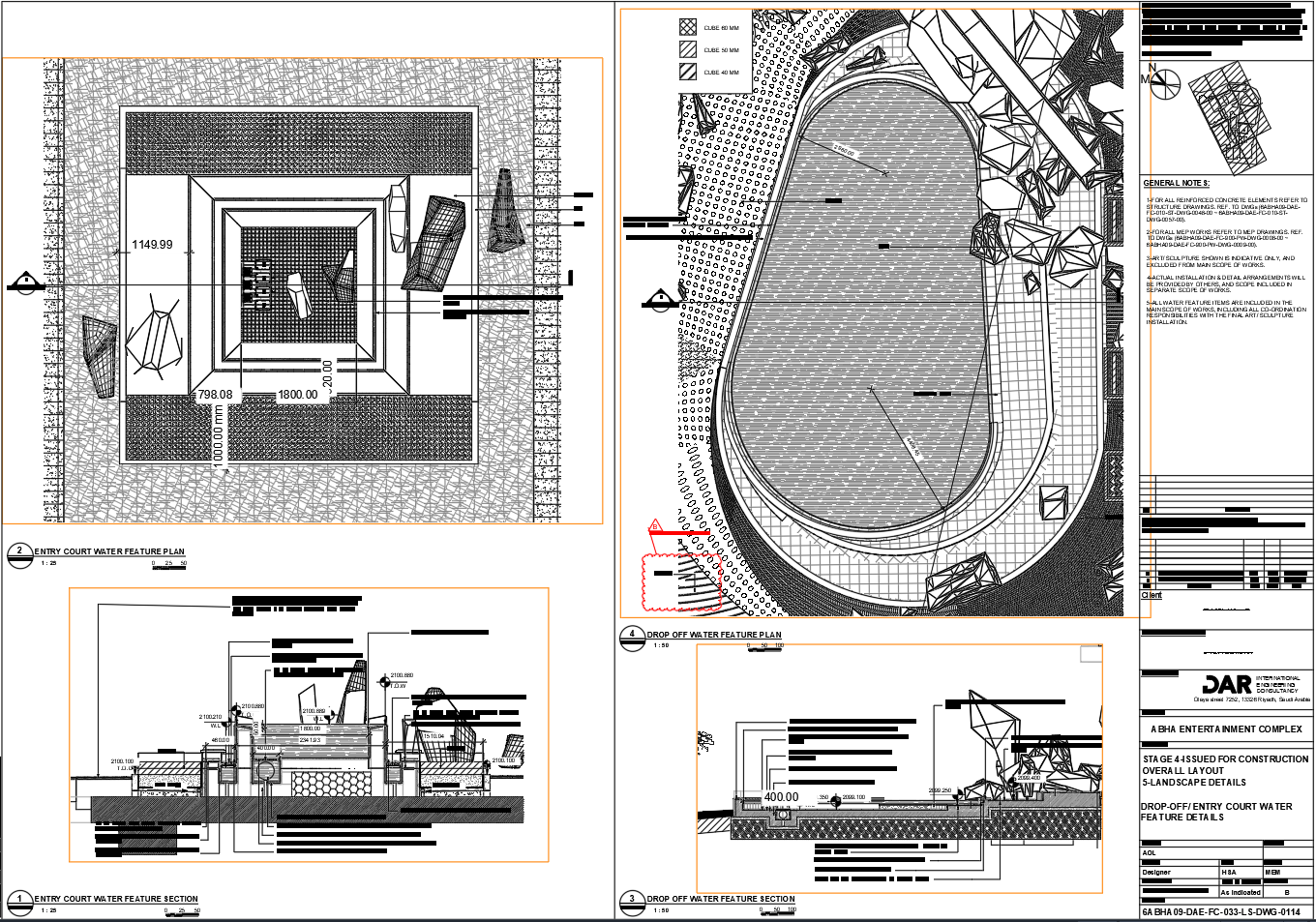 Architectural AutoCAD Water Feature Layout and Landscape Design