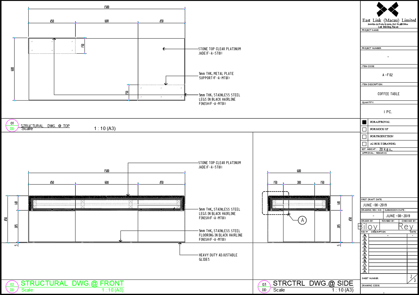 Rectangular Coffee Table Structural AutoCAD Drawing – DWG Design