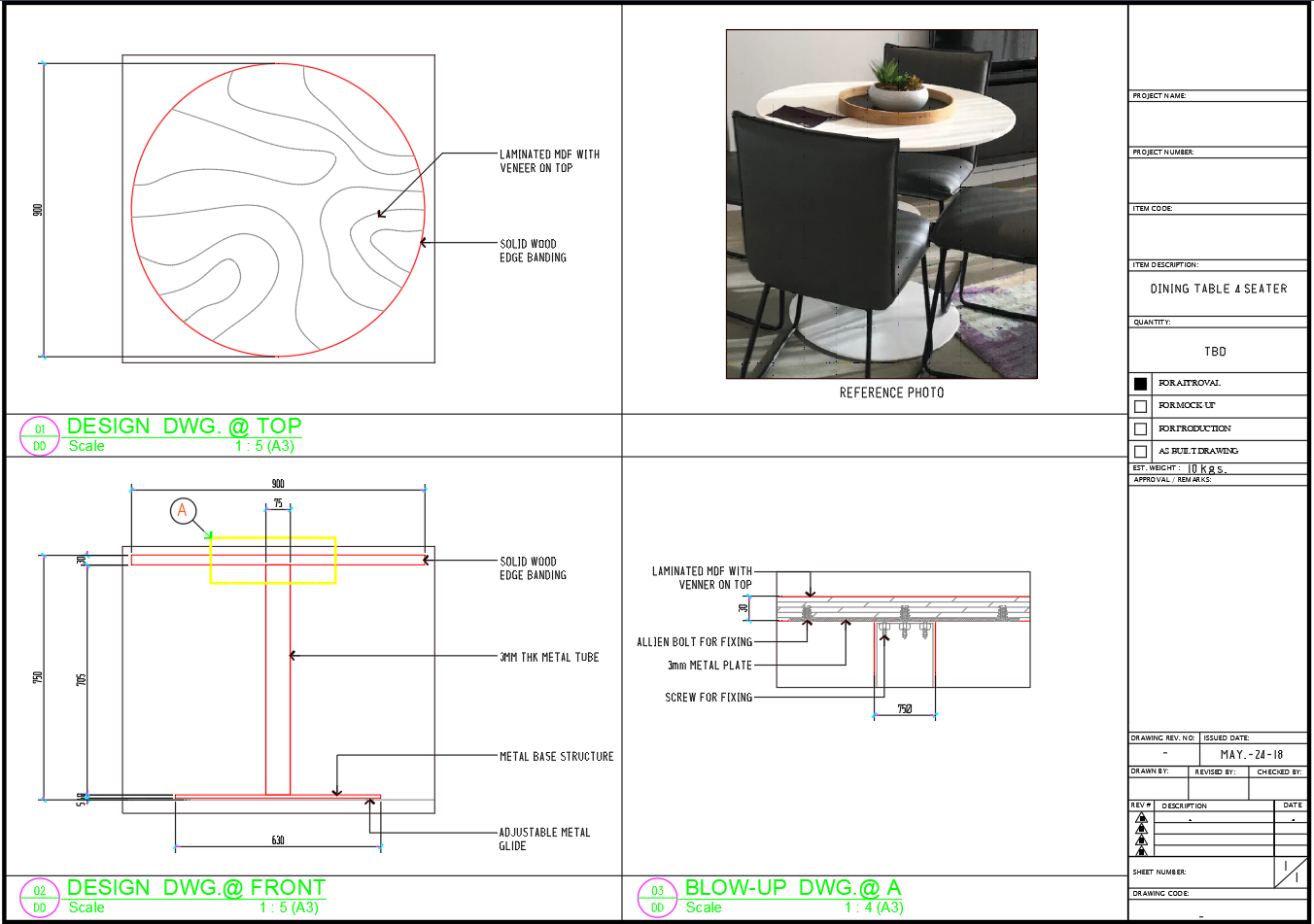 Dining Table 4-Seater AutoCAD Design Drawing – Furniture DWG Layout