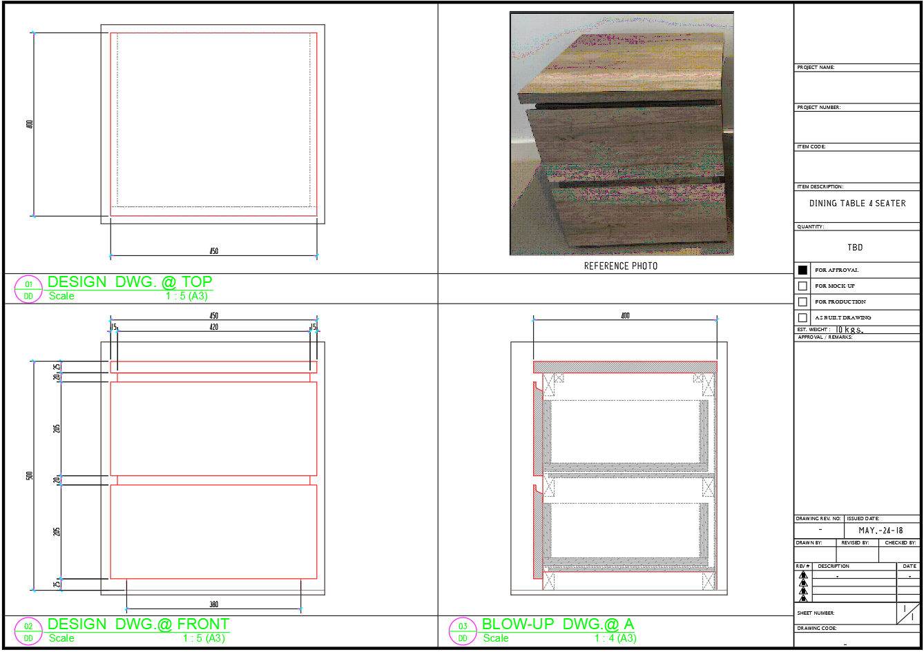 Wood Dining Table-Storage Unit AutoCAD Design Drawing – DWG FILE