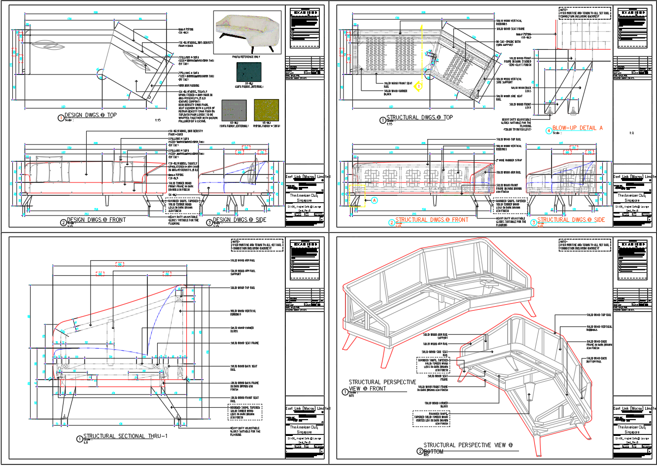 Angled Sofa AutoCAD Design and Structural Drawing–Lounge SX-06