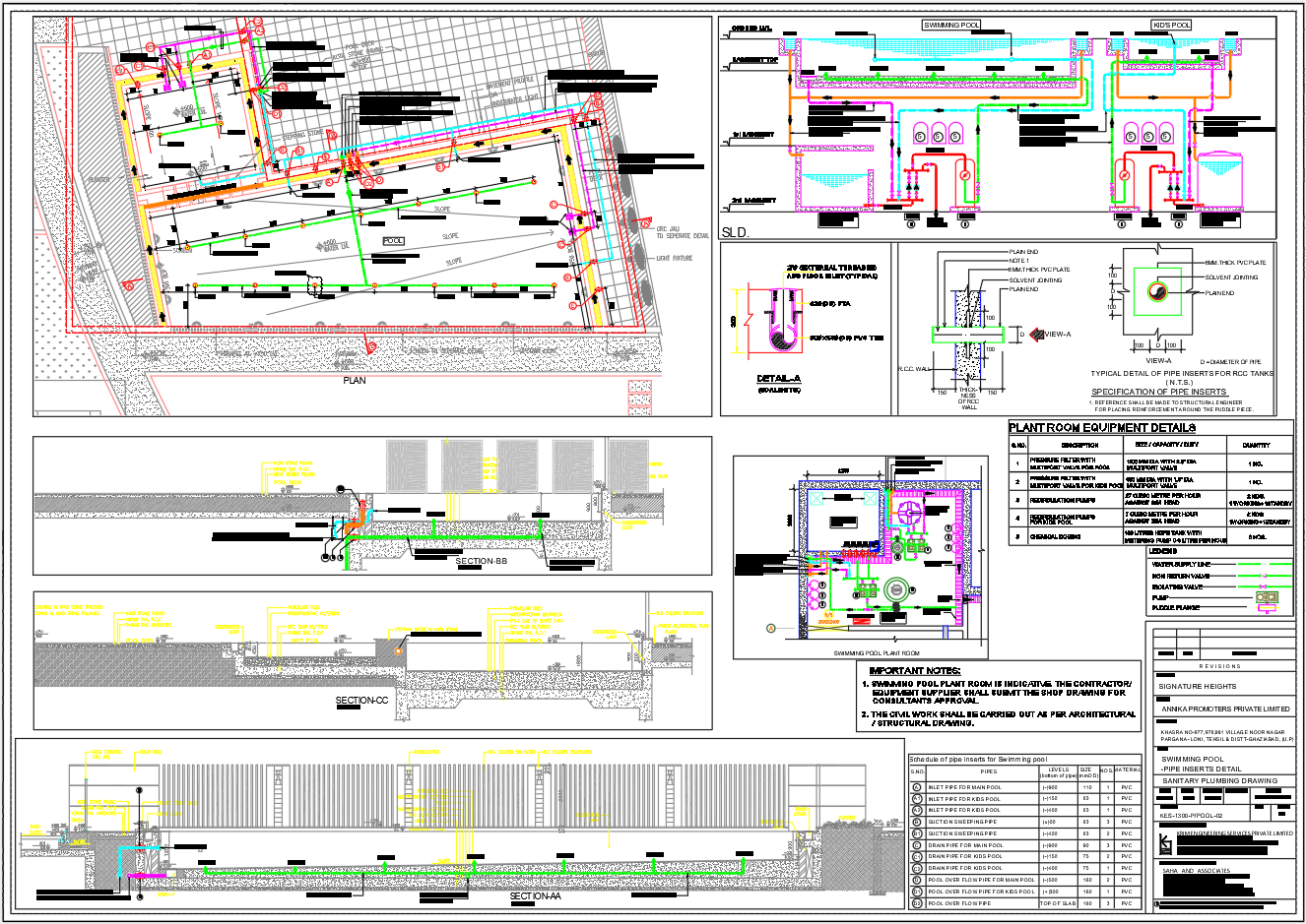 Swimming Pool Plumbing Layout and SLD AutoCAD Drawing – MEP Plan