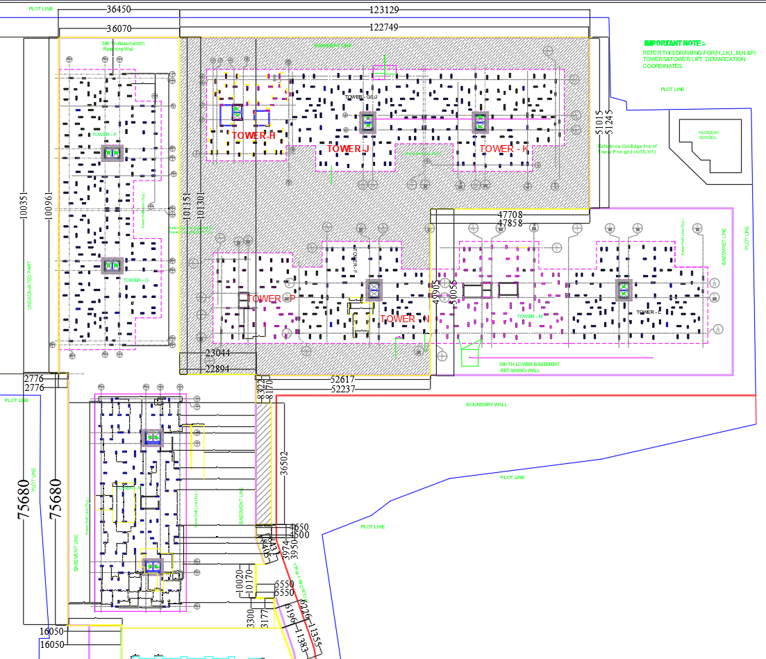 Building Layout and Tower Demarcation Plan – Multi-Tower Site DWG