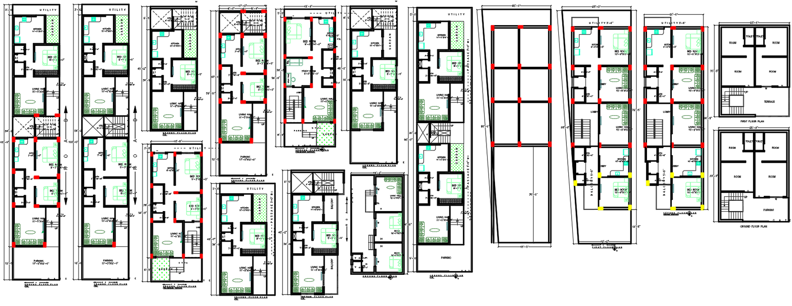 Residential House Layout Plans Multiple Options AutoCAD DWG File