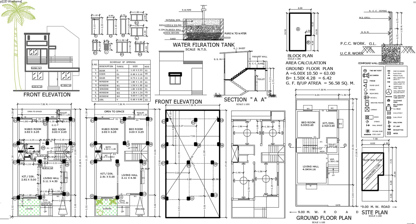 Download Residential House Plan DWG with Elevation and Section
