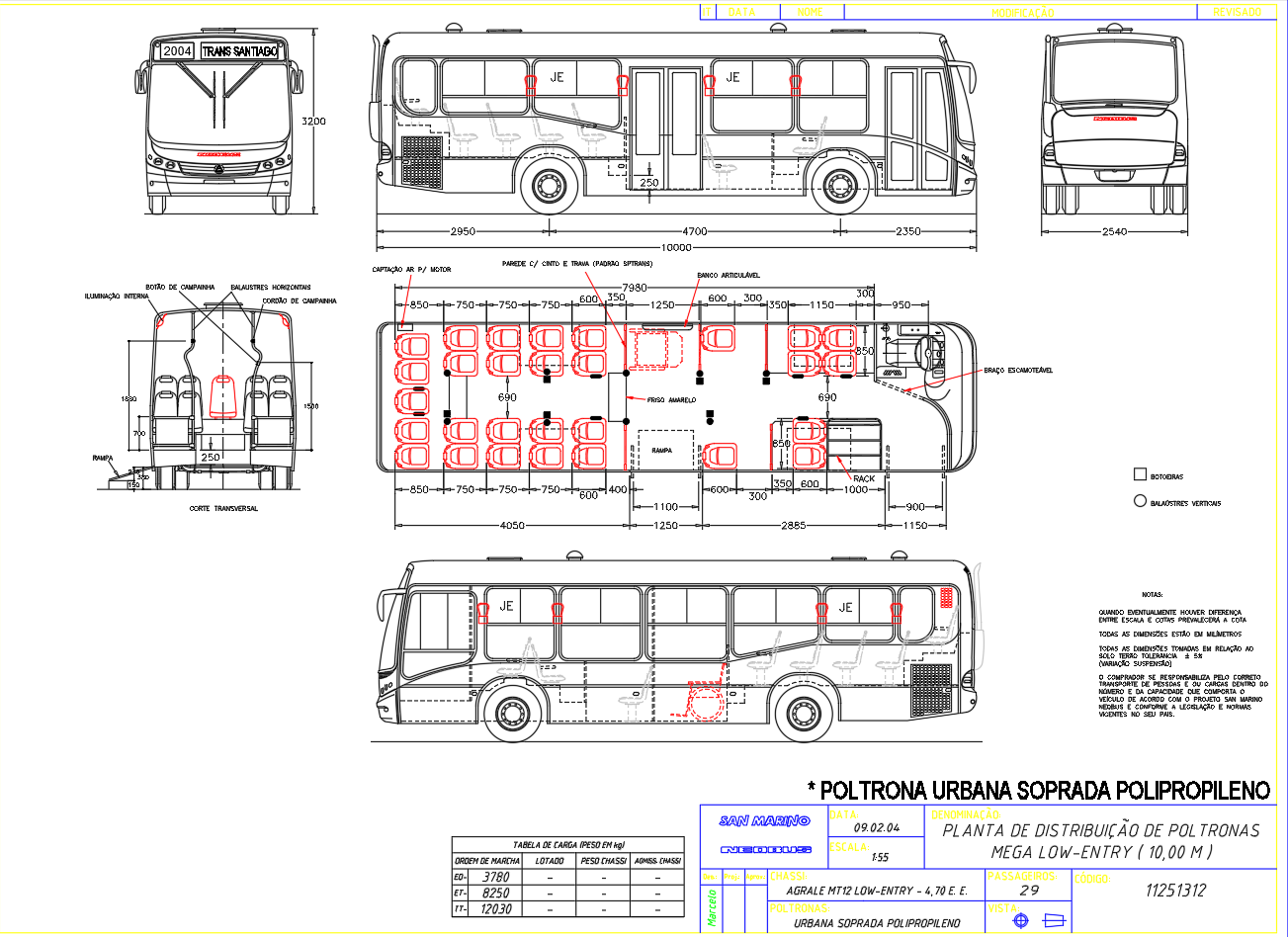 Low Entry Urban Bus Seat Layout AutoCAD DWG Drawing Agrale MT12