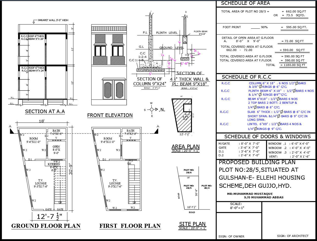 Residential House AutoCAD Plan with Elevation and RCC Details