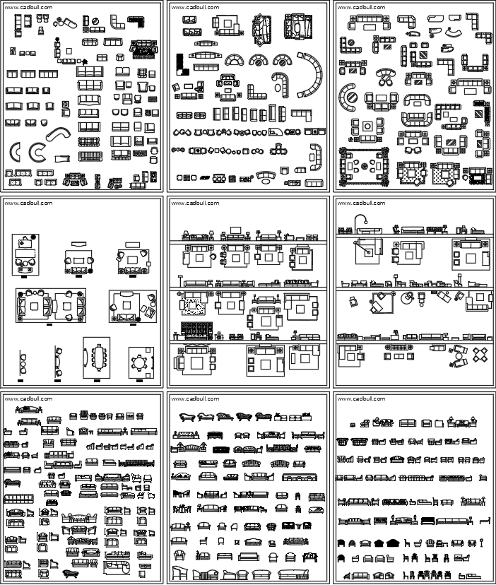 AutoCAD 2D Furniture Layout Sets for Home and Office Interiors