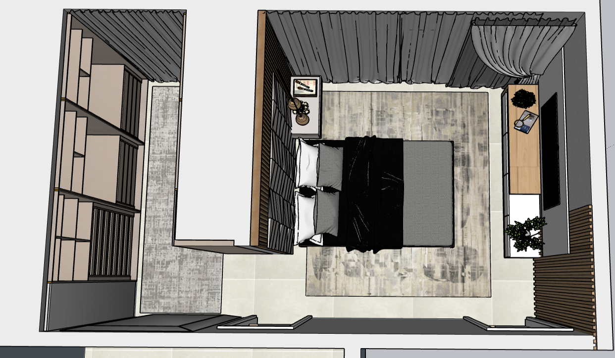 Modern Bedroom Interior 3D SketchUp Model with Wardrobe Design