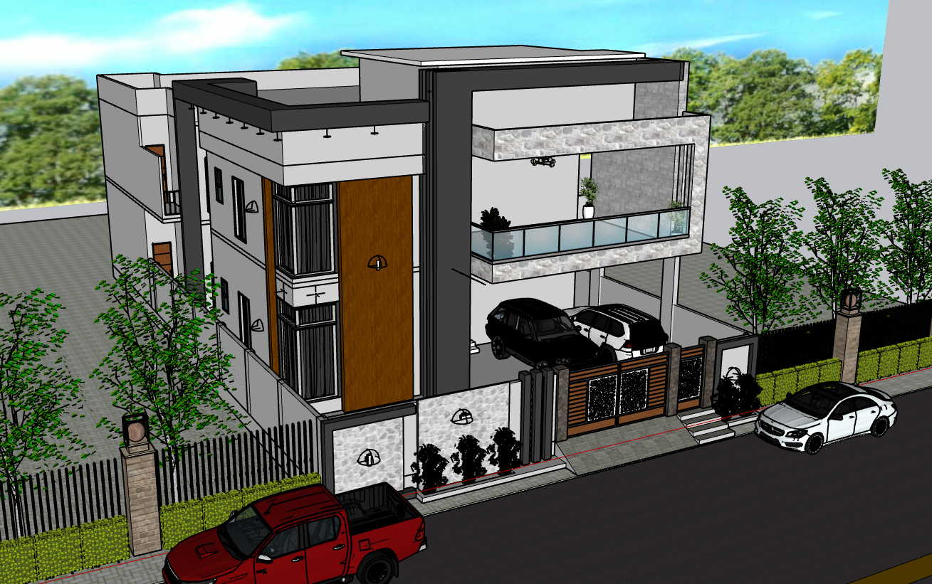 Modern Two Storey House 3D SketchUp Model with Balcony Design