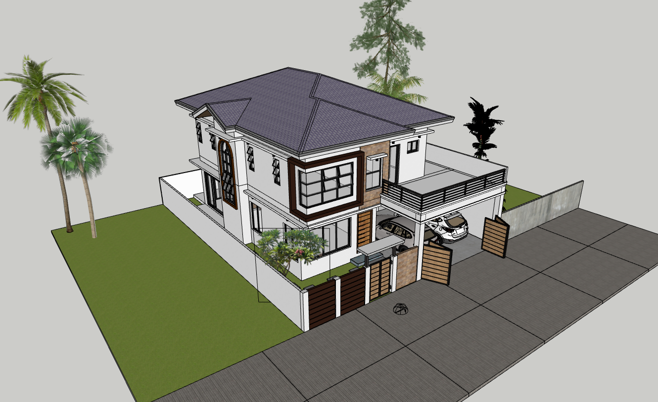 Modern Double Storey House 3D SketchUp Model with Car Parking