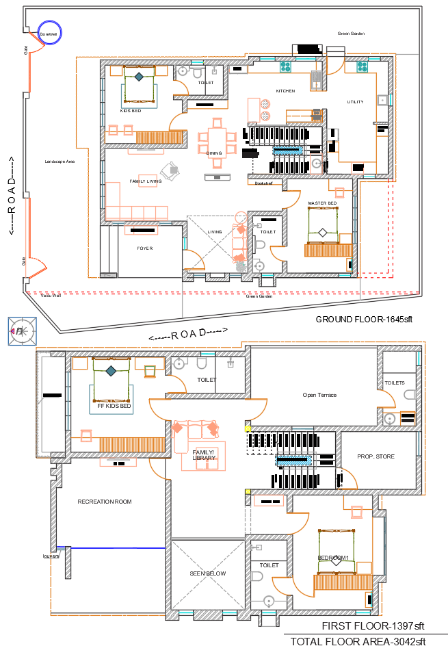 3042 Sq Ft Residential House Floor plan AutoCAD DWG Floor Plan Layout