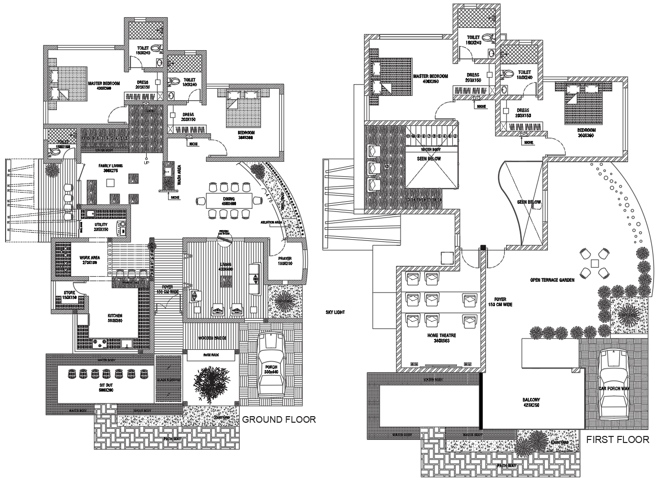 Luxury House Plan DWG Ground and First Floor Layouts for Architects