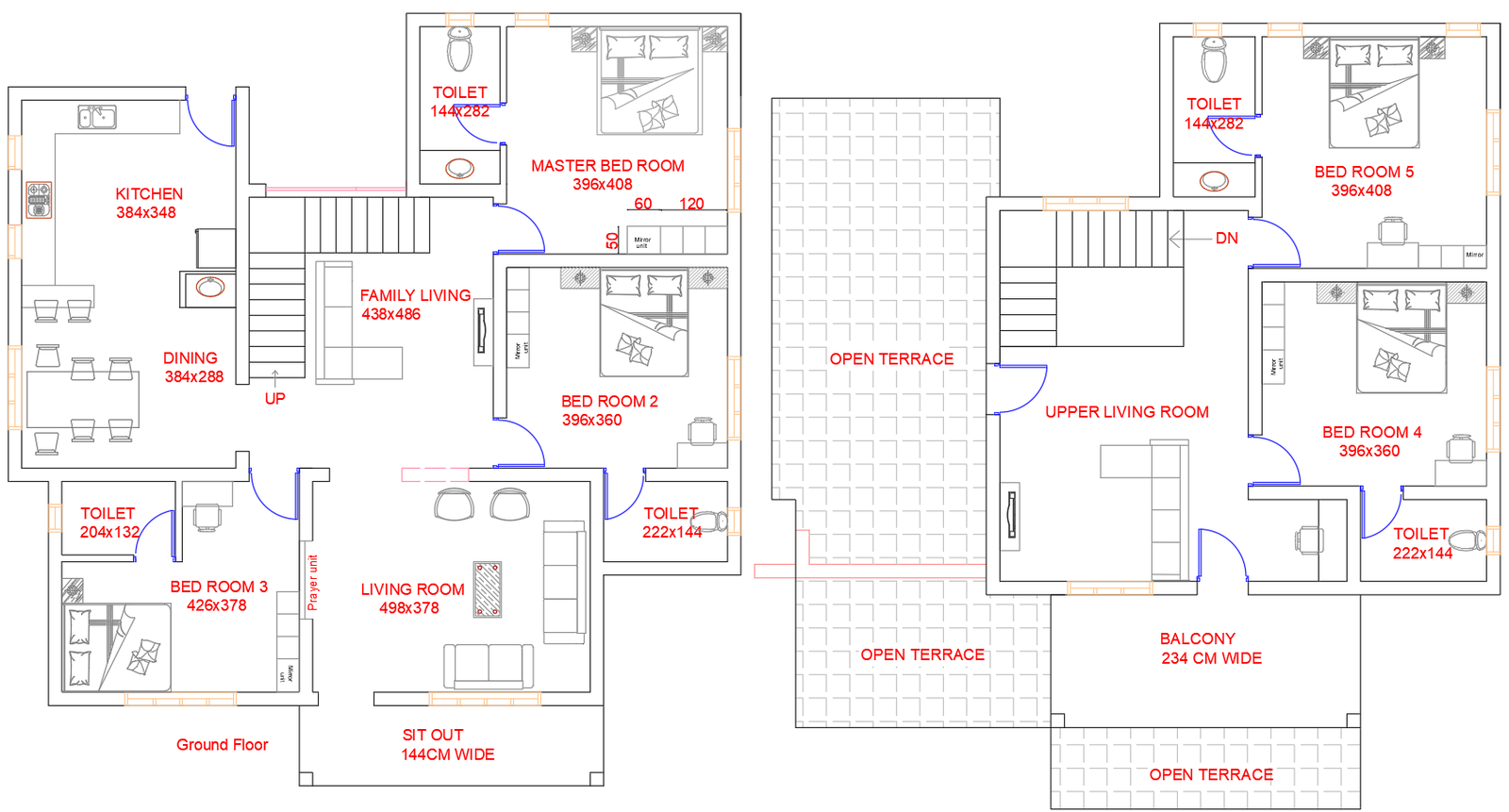5 Bedroom Duplex House Plan DWG Master Bedroom Open Terrace Layout