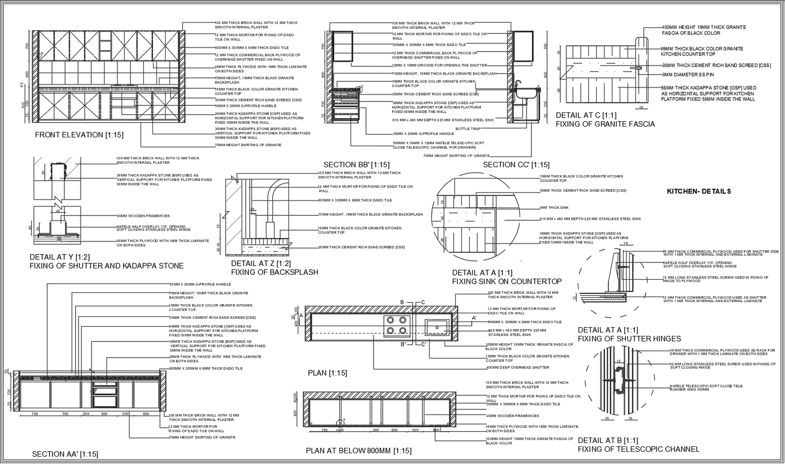 Modular Kitchen AutoCAD DWG Plan with Section and Detail Drawings