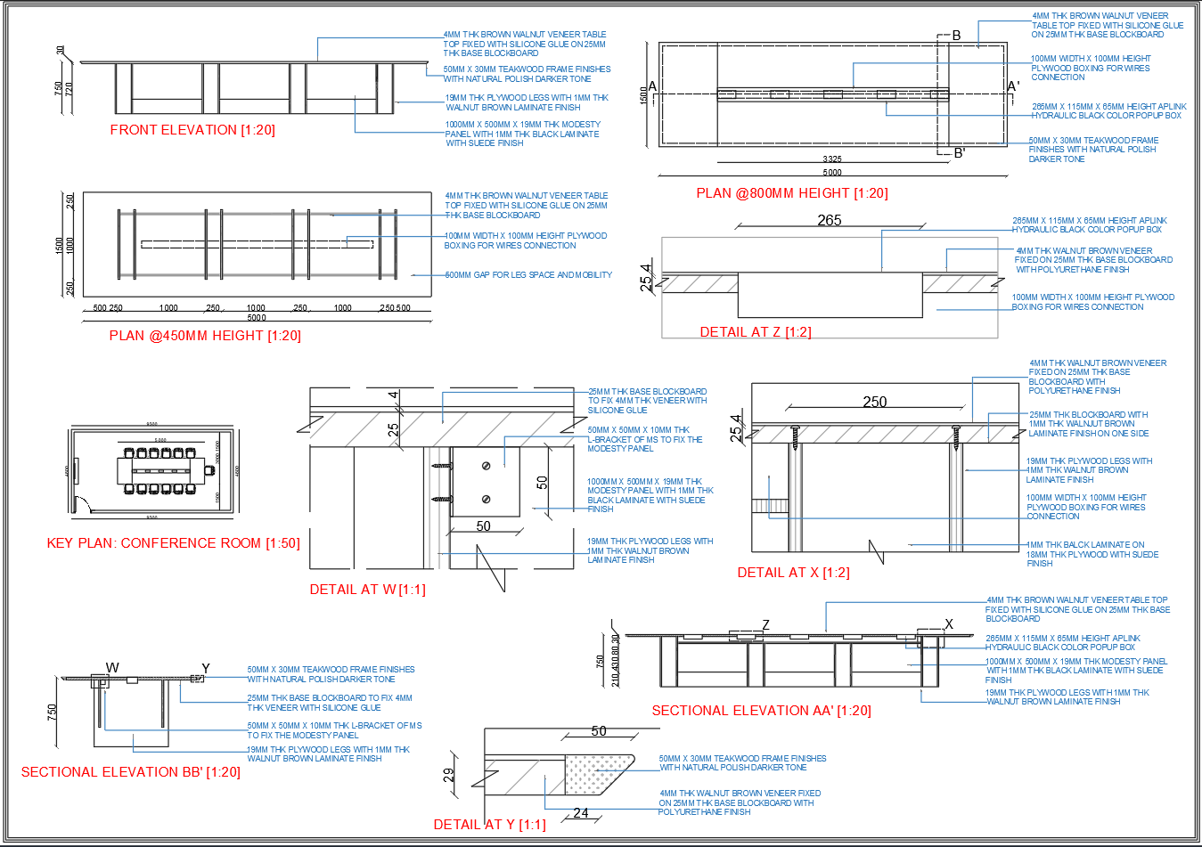Conference Table AutoCAD DWG Plan with Section and Detail Drawings