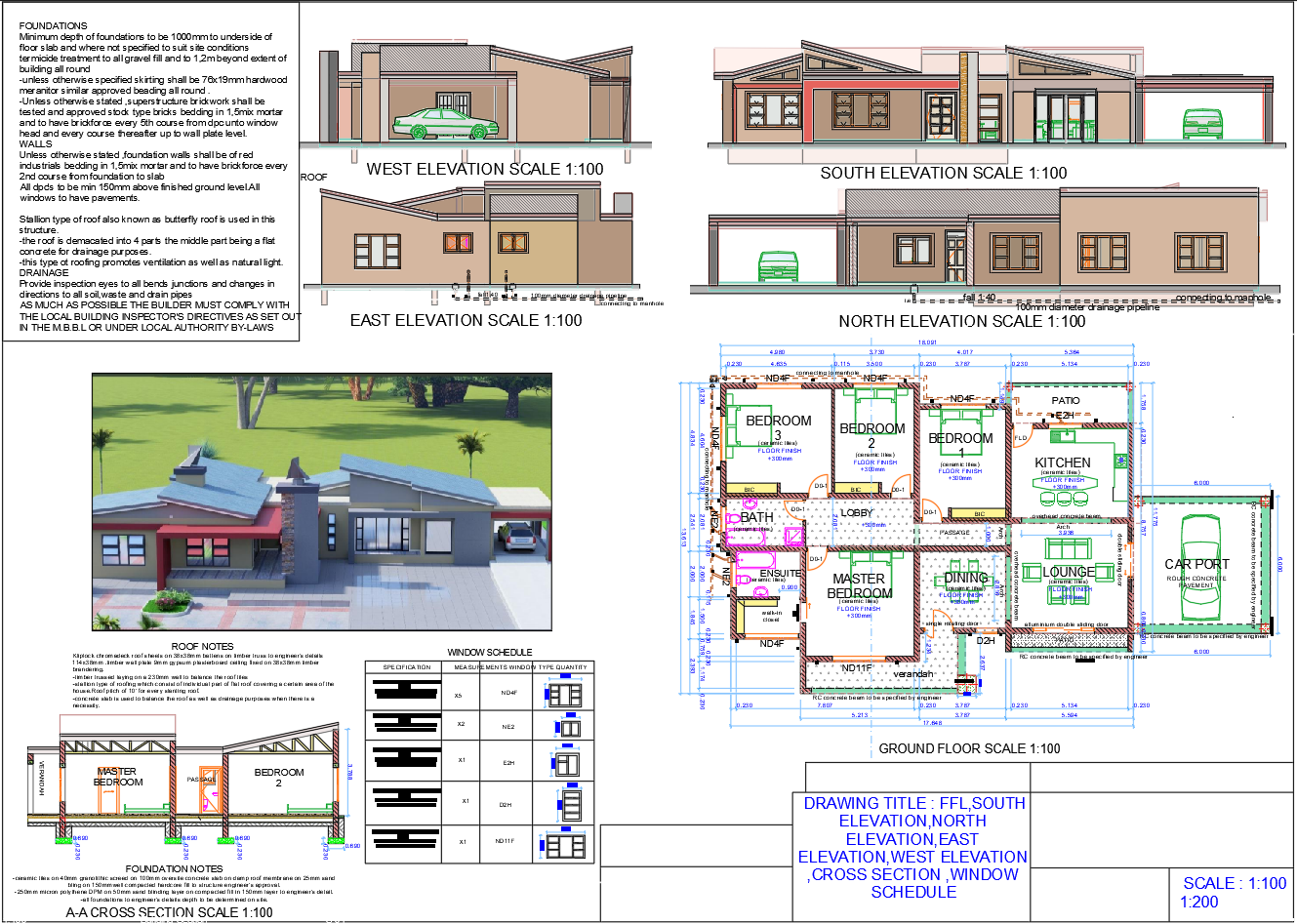 Single Storey Residential House AutoCAD DWG Plan with Elevations