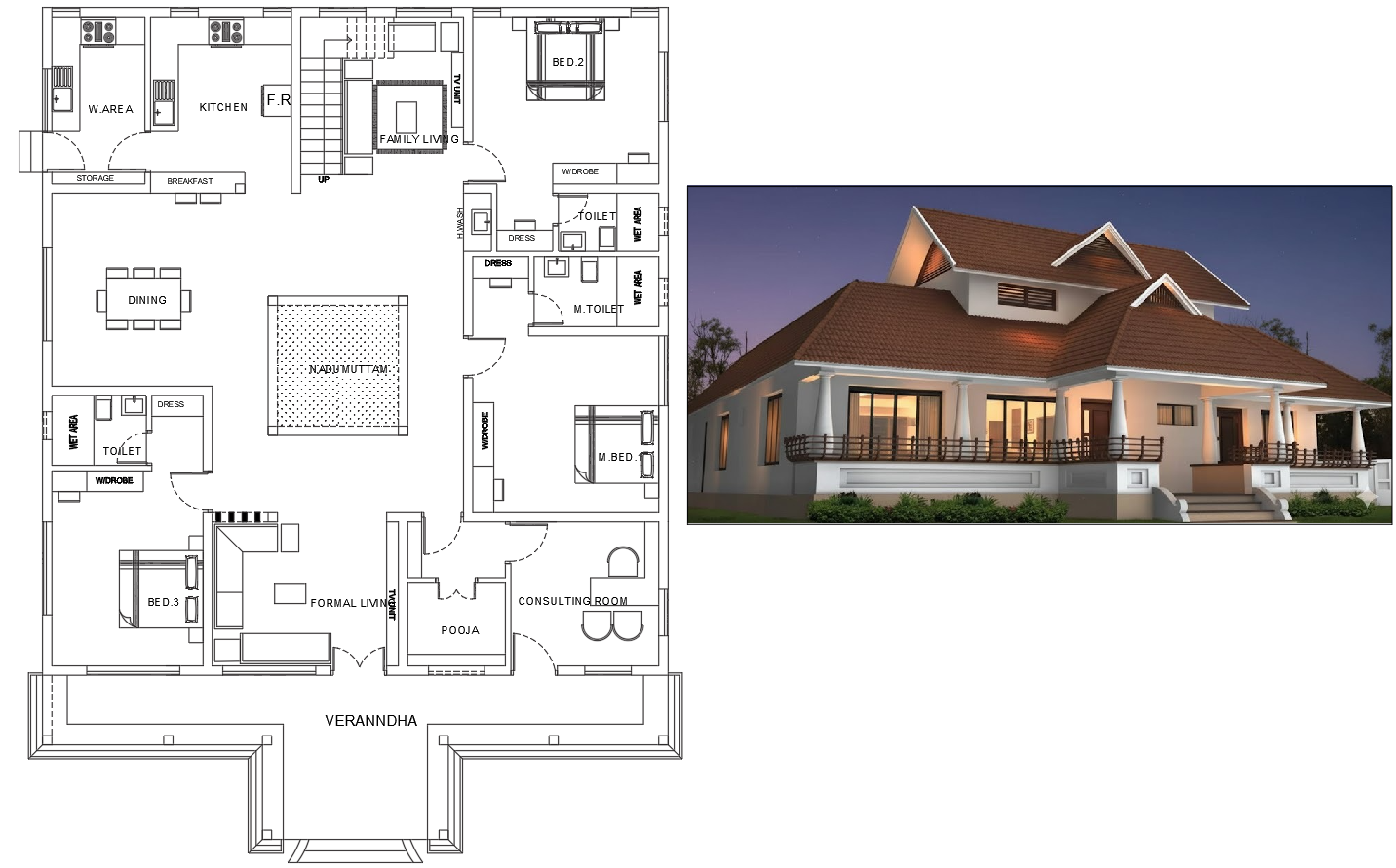 Traditional Sloping Roof House AutoCAD DWG Plan with Verandah