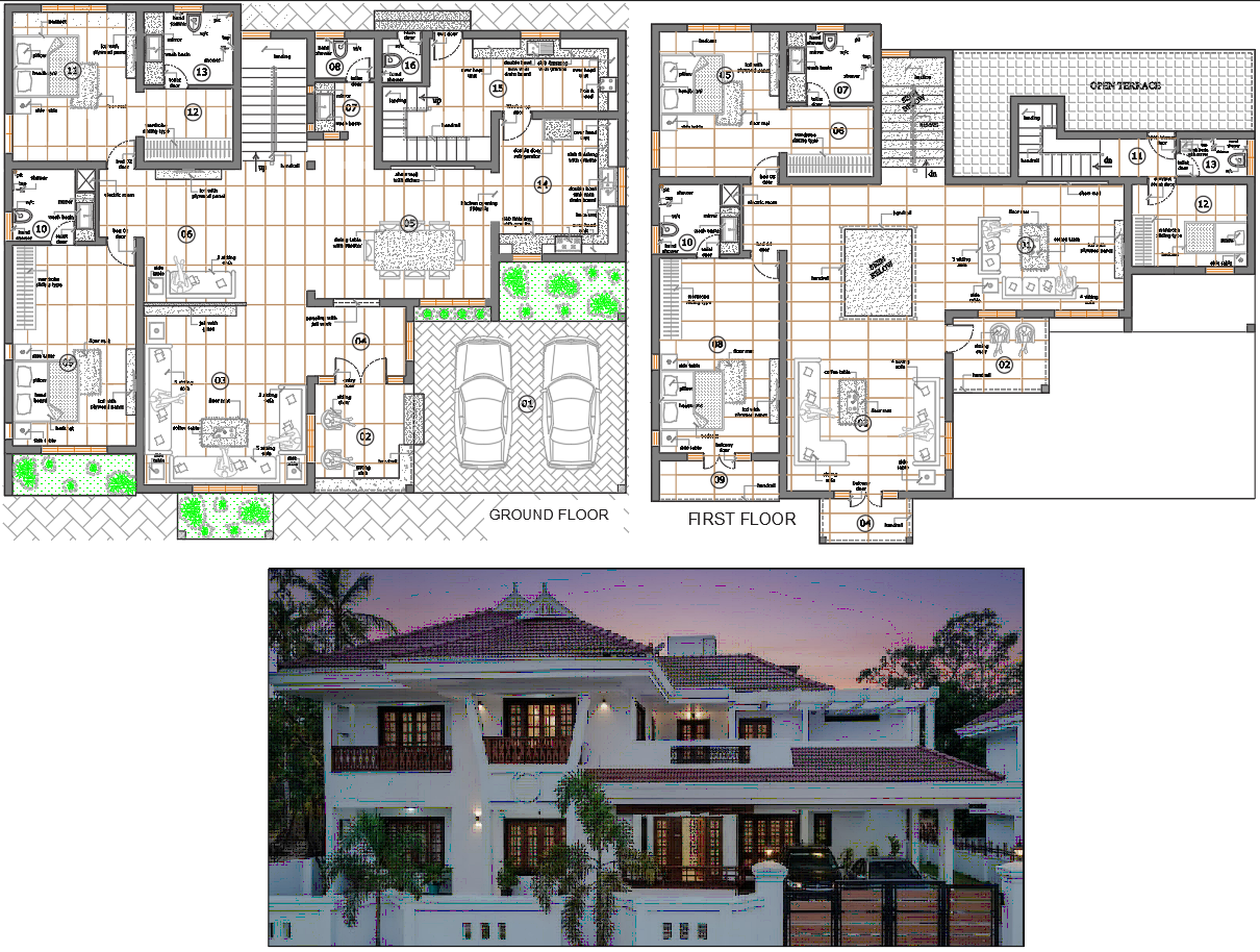 Modern Architecture AutoCAD DWG House Plan and Section Drawing