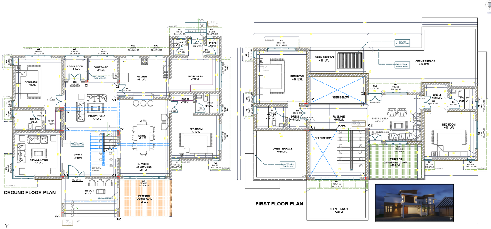 Modern Two-Floor House CAD Drawing File with Detailed Layouts