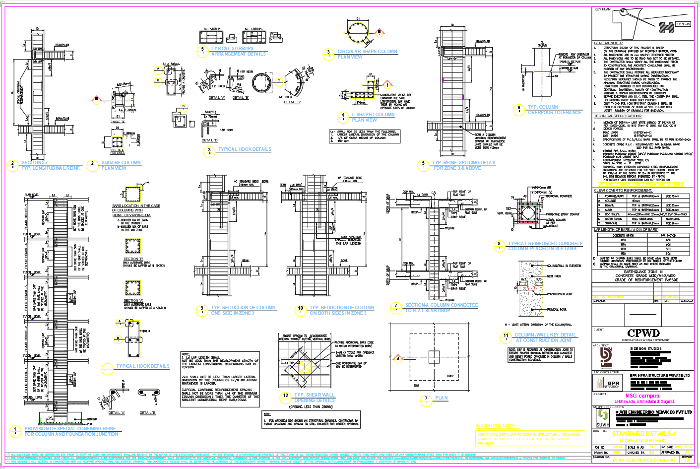 AutoCAD Column Design Details with Reinforcement and Measurements