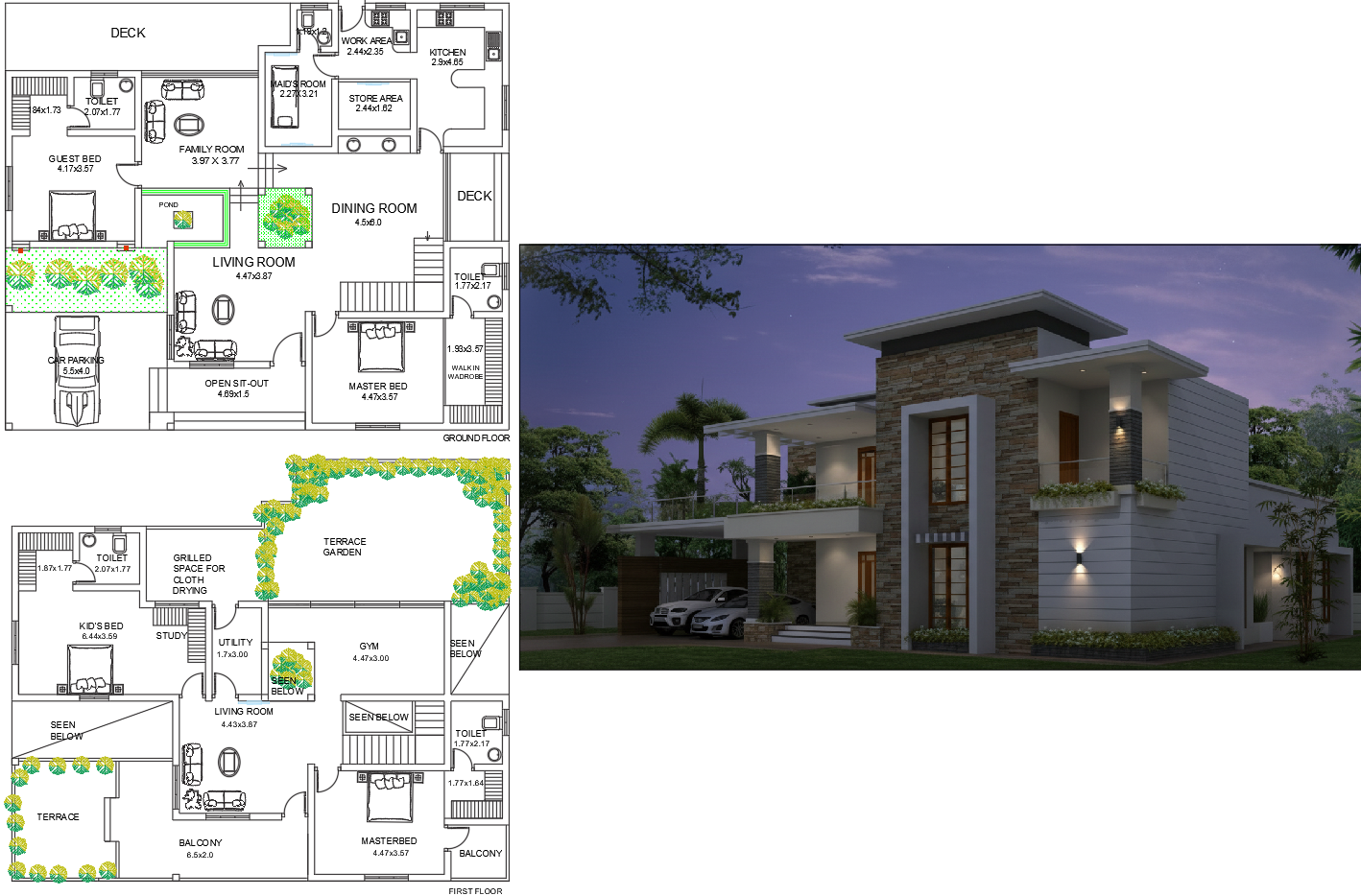 AutoCAD Files of Luxury Villa Floor Plan with Terrace Garden and Gym