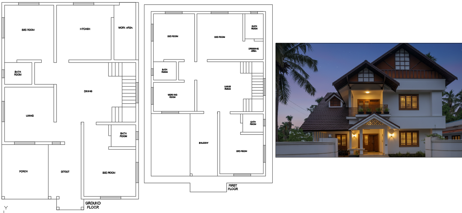 AutoCAD Duplex House Plan with Balcony Bedroom and Living Room